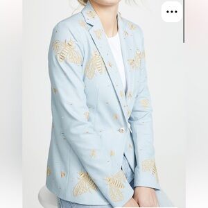 VALENTINA SHAH Blue Gold Bee Anima Print Blazer